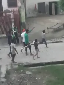 Low hanging electrical cables electrocutes people on truck and ground (2 angles)